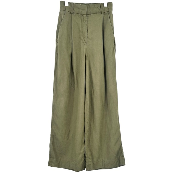 COS Khaki Green High Waisted Wide Leg Relaxed Fit Lyocell Linen Trousers Pants - Picture 5 of 11